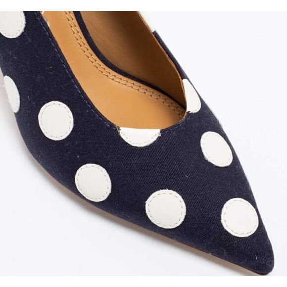Tory Burch Navy Blue/White Polka Dot Canvas and Leather Spencer Slingback Pumps - Picture 7 of 10